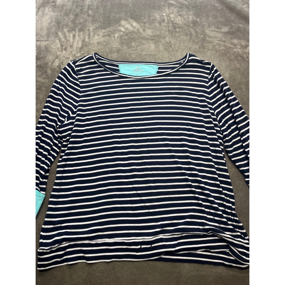 Talbots Navy White‎ Striped Crew Neck 3/4 Sleeve Tunic Top XLP